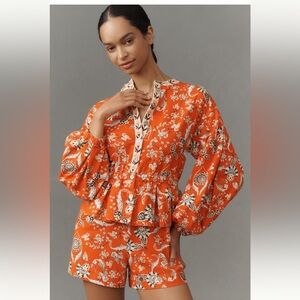 Farm Rio x Anthropologie Long Sleeve Printed Romper